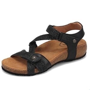 Taos Trulie Black Braided Leather Strappy Wedge Sandal